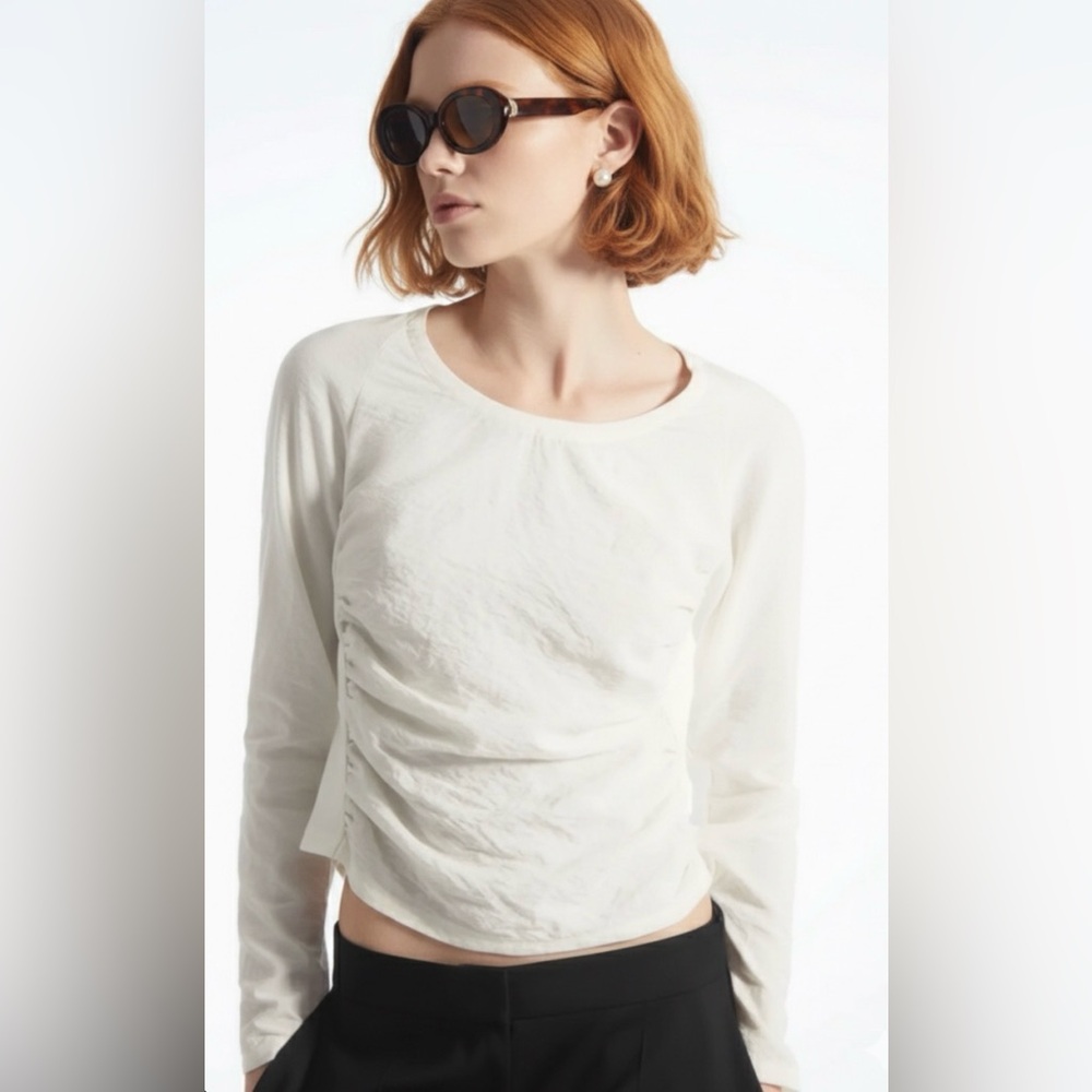 COS - women’s Ivory cotton silk blend scoop neck blouse top long sleeves size S